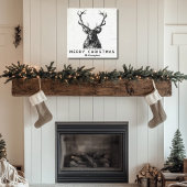 Rustic Black White Deer Kerst Monogram Canvas Afdruk
