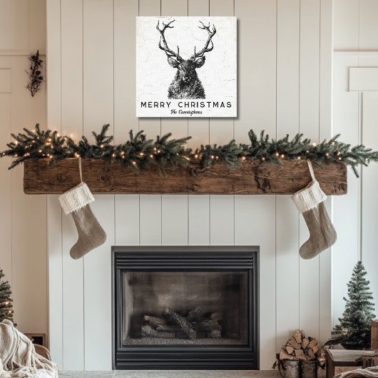 Rustic Black White Deer Kerst Monogram Canvas Afdruk