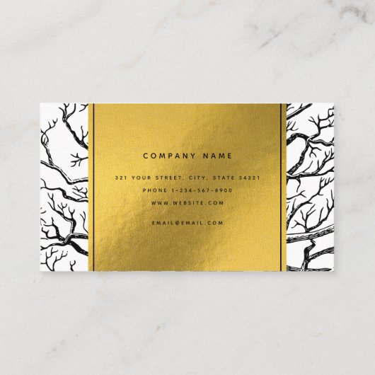 Rustic Black White Gold Abstract Tree Branches Visitekaartje (Achterkant)