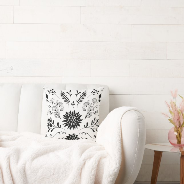 Rustic Black White  Modern Floral Kussen (Bank)