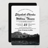 Rustic Black & White Mountain Forest Wedding Invit Kaart (Voorkant / Achterkant)