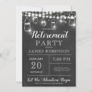 Rustic Black White Retirement Party Invitation Kaart