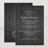 Rustic Black Wood Graduation Party Invitation Kaart (Voorkant / Achterkant)