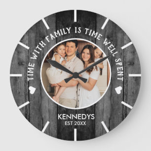Rustic Black Wood One Photo Family Time Quote Grote Klok