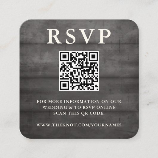 Rustic Black Wood RSVP QR Code Enclosure Kaart (Voorkant)