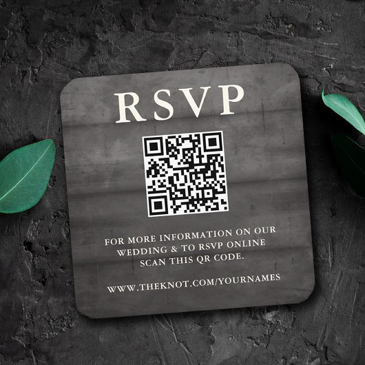 Rustic Black Wood RSVP QR Code Enclosure Kaart