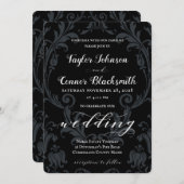 Rustic Blacksmith Calligraphy Black Damask Wedding Kaart (Voorkant / Achterkant)