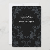 Rustic Blacksmith Calligraphy Black Damask Wedding Kaart (Achterkant)