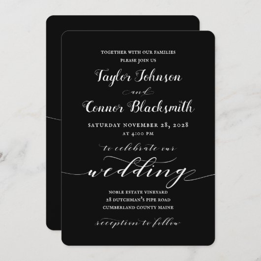 Rustic Blacksmith White Calligraphy Wedding Kaart (Voorkant / Achterkant)