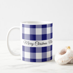 Rustic Blauw Geruit Prettig Kerstfeest Koffiemok