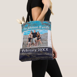 Rustic Blauw Houten Familie Naam Fotolijst Draagtas