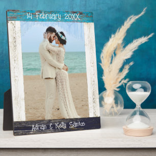 Rustic Blauw Houten Foto Huwelijksjubileum Fotoplaat