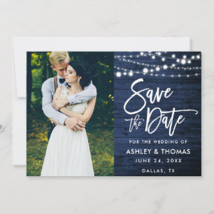 Rustic Blauw Houten Lichten Borstel Schrift Foto Save The Date