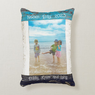 Rustic Blauw Witte Strand Houten Fotolijst Accent Kussen