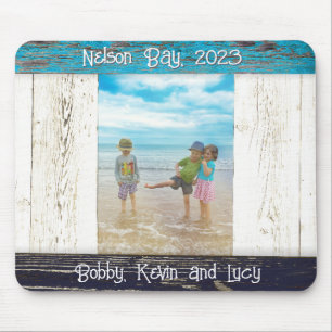 Rustic Blauw Witte Strand Houten Fotolijst Muismat