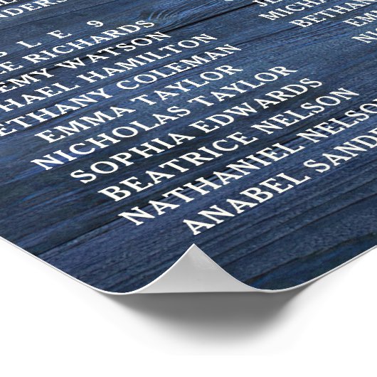 Rustic Blauwe Houten Witte Bloem Zitplaatskaart Pl Poster (Hoek)