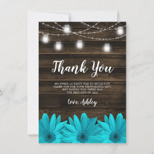 Rustic Blauwgroen Daisy Mason Jar Lights Sweet 16 Bedankkaart