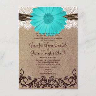 Rustic Blauwgroen Gerber Daisy Lace Wedding Invita Kaart