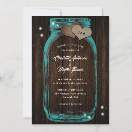 Rustic Blauwgroen Mason Jar Wedding Invitations Kaart