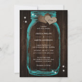 Rustic Blauwgroen Mason Jar Wedding Invitations Kaart (Voorkant)