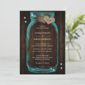Rustic Blauwgroen Mason Jar Wedding Invitations Kaart (Staand voorkant)