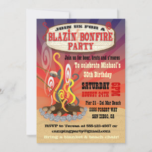 Rustic Blazin Bonfire Party Uitnodigingen