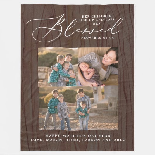 Rustic Blessed Mam Proverbs 31 Scripture 3 Foto Fleece Deken (Voorkant)