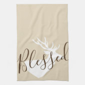 Rustic Blessed Script White Deer Silhouette Theedoek (Verticaal)