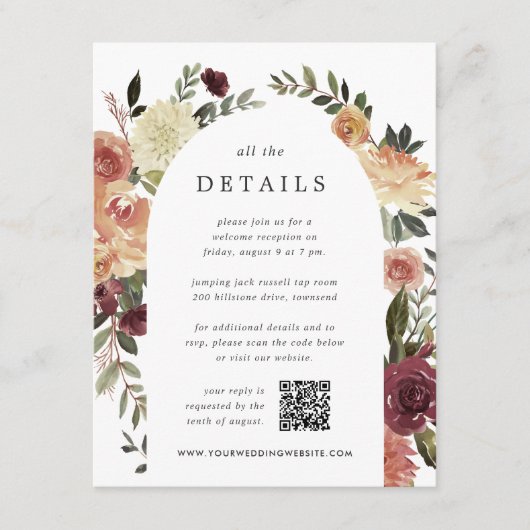 Rustic Bloom All-in-One Wedding Details Informatiekaartje (Voorkant)