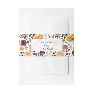 Rustic Bloom Burgundy Oranje Floral Wedding Uitnodigingen Wikkel