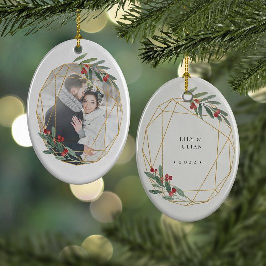 Rustic Bloom eerste kerstfoto Keramisch Ornament