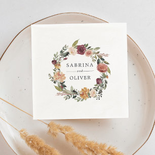 Rustic Bloom Floral Wreath Personalized Wedding Servetten