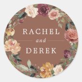 Rustic Bloom | Floral Wreath Wedding Ronde Sticker (Voorkant)