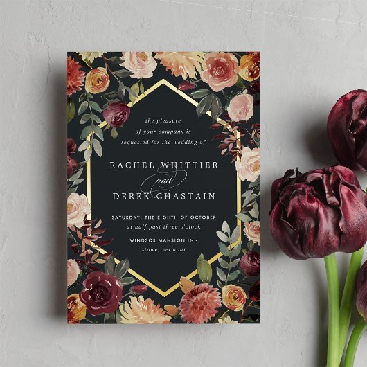 Rustic Bloom Geometric Waterverf Floral Wedding Folie Uitnodiging