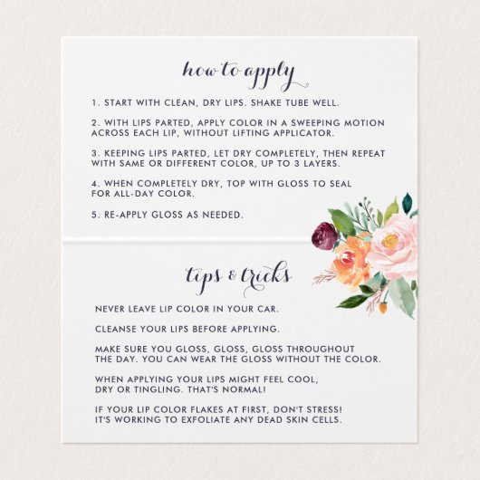 Rustic Bloom Lip Product Distributeur Tips & Trick Visitekaartjes (Binnenkant ongevouwen)