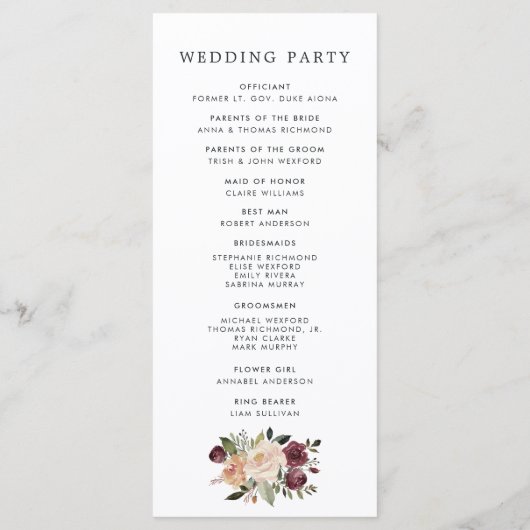 Rustic Bloom Mariage programme de cérémonie (Dos)