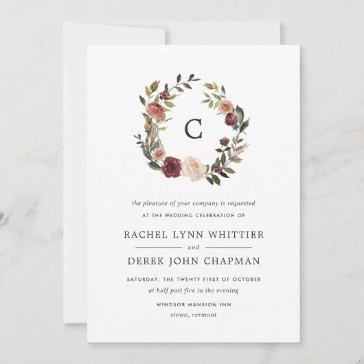 Rustic Bloom Monogram Weddenschap Kaart (Voorkant)