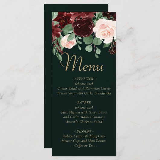 Rustic Bloom | Terracotta en Marsala Red Floral Menu (Voorkant / Achterkant)