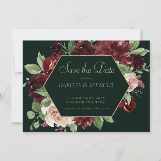 Rustic Bloom | Terracotta en Marsala Red Wreath Save The Date (Voorkant)