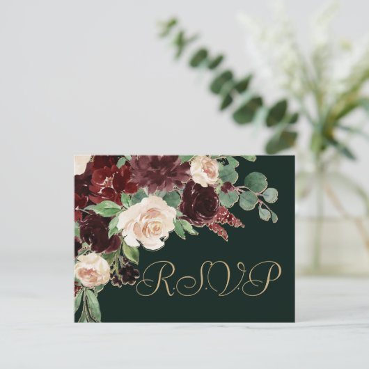 Rustic Bloom | Terracotta en Marsala RSVP Entree Briefkaart (Staand voorkant)