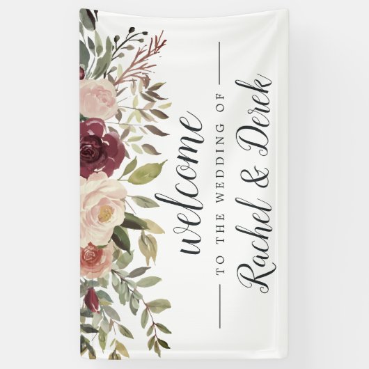 Rustic Bloom | Waterverf Floral Weddenschap Welkom Spandoek (Verticaal)