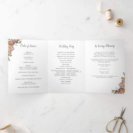 Rustic Bloom Wedding Ceremony Drieluik Programma (Binnen)