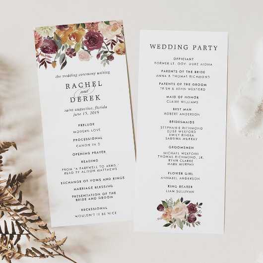 Rustic Bloom Wedding Ceremony Program Programma
