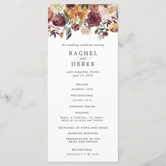 Rustic Bloom Wedding Ceremony Program Programma (Voorkant)