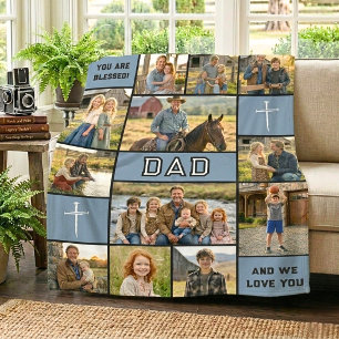 Rustic Blue 12 Foto Aangepaste Naam Vader Geloof E Fleece Deken