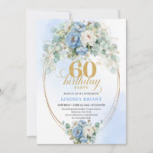 Rustic Blue and Gold 60th Birthday Invitation Kaart (Voorkant)