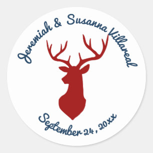 Rustic Blue and Red Deer Country Wedding Ronde Sticker
