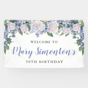 Rustic Blue and White Floral 50th Birthday Spandoek