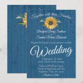 Rustic Blue Barn Wood, Golden Sunflower bruiloft Kaart (Voorkant / Achterkant)