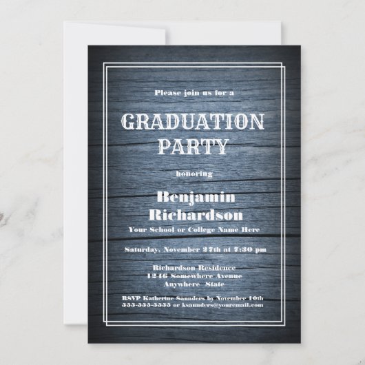 Rustic Blue Barn Wood Graduation Party Kaart (Voorkant)